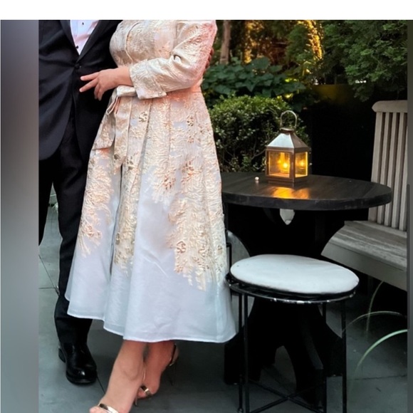 Teri Jon Metallic Gold Midi Dress Size 10 - Picture 11 of 11